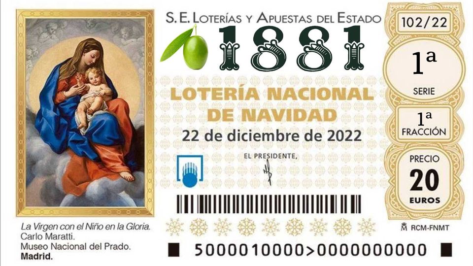 Papeleta para la Lotería de Navidad (Administración Loterías La Tía Julia) - Aceite 1881